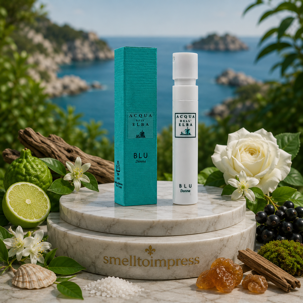 bild på Acqua dell' Elba Blue Donna officiellt parfymprov 1,2 ml 0,04 fl. oz