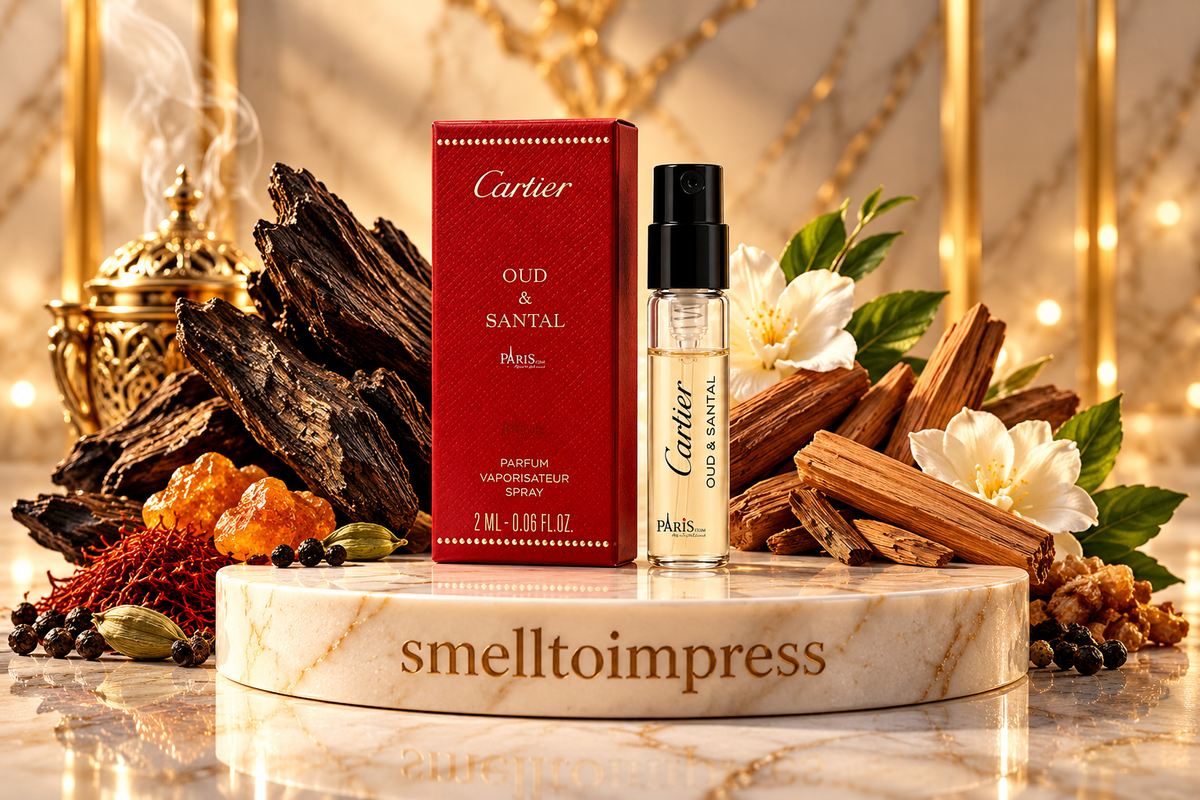 bild på Cartier Les Heures Voyageuses Oud and Santal 1,5 ml 0,05 fl. oz. officiellt parfymprov parfymprovare