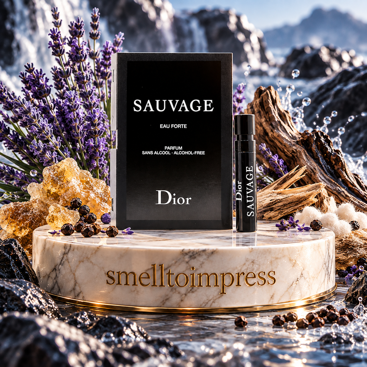 bild på ett officiellt parfymprov av Christian Dior Sauvage Eau Forte EDP 1 ml från Smelltoimpress